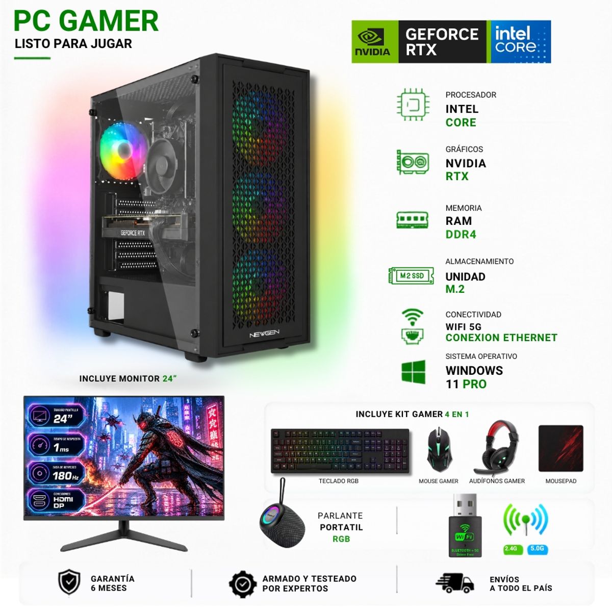 AMD CORP - Pc Gamer Intel i5-12400F - 32GB - RTX 5060TI - 2TB Parlante + Monitor 24 TNM01