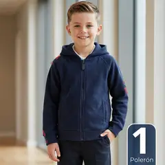 UTILISIMO - Polerón Escolar Polar Con Capucha Niño Unisex Azul 5 a 12 años
