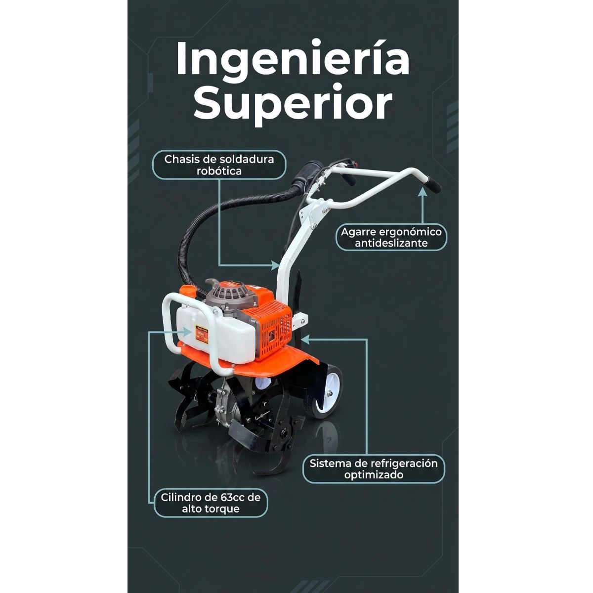 ALTERNATIVE - Motocultivador 63cc Motor 2 Tiempos  Prof Japon