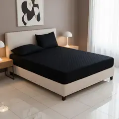 GENERICO - Cubre Colchón Protector De 2 Plazas + 2 Fundas De Almohada - Negro - 2 Plazas