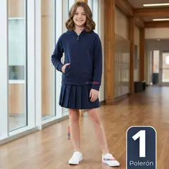 UTILISIMO - Polerón Escolar Polar Con Capucha Niña Unisex Azul 5 a 12 años