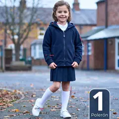 UTILISIMO - Polerón Escolar Polar Con Capucha Niña Unisex Azul 5 a 12 años