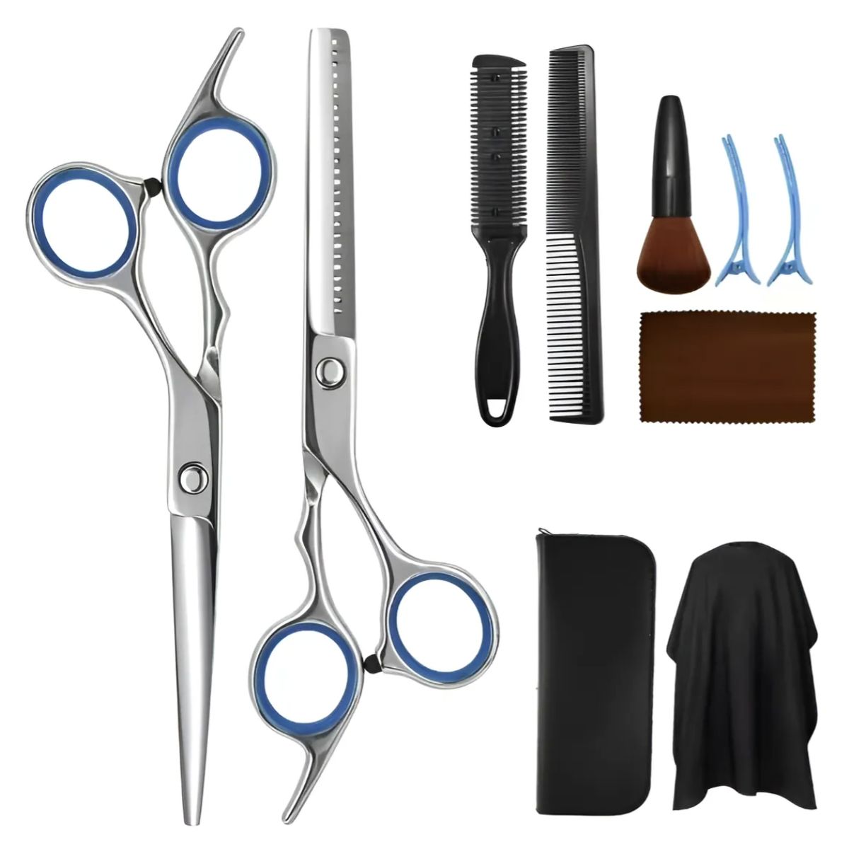 GENERICO - Kit De Tijeras Y Accesorios Para Peluquería 10 Unidades Negro