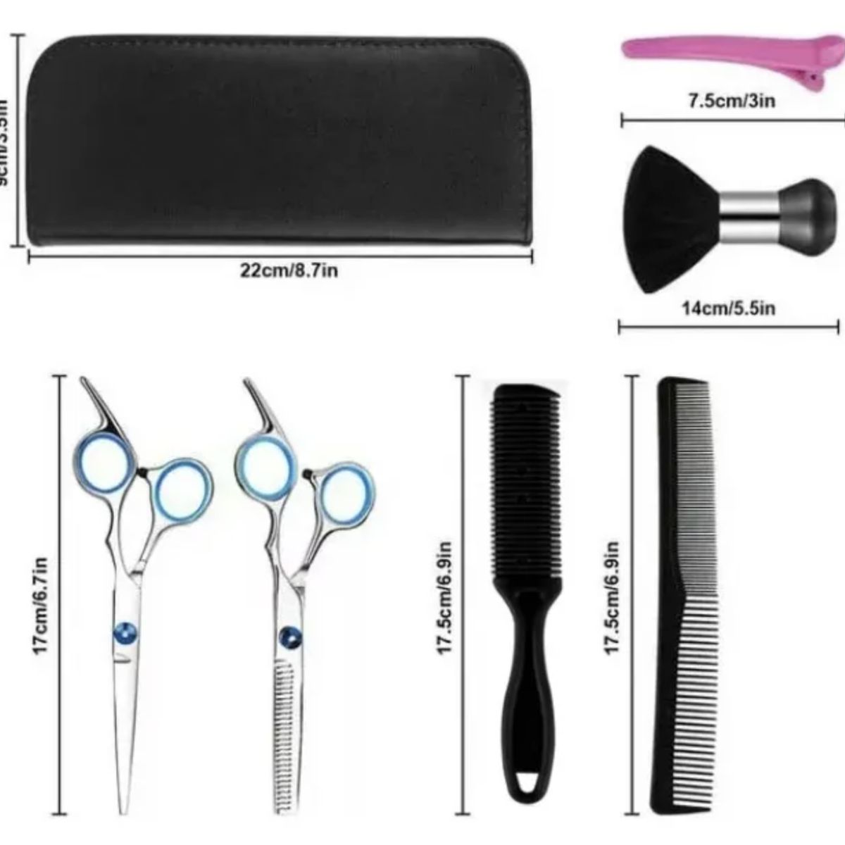 GENERICO - Kit De Tijeras Y Accesorios Para Peluquería 10 Unidades Negro