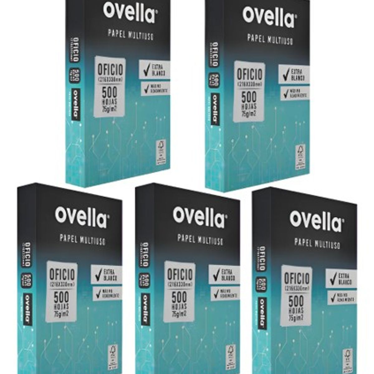 GENERICO - Pack 5 Resmas Oficio 500 Hojas 75g Ovella
