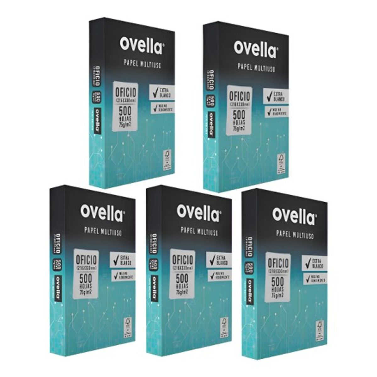 GENERICO - Pack 5 Resmas Oficio 500 Hojas 75g Ovella