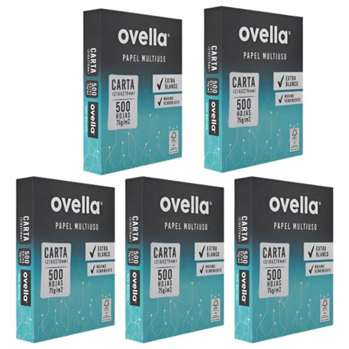 GENERICO - Pack 5 Resmas Carta 500 Hojas 75g Ovella