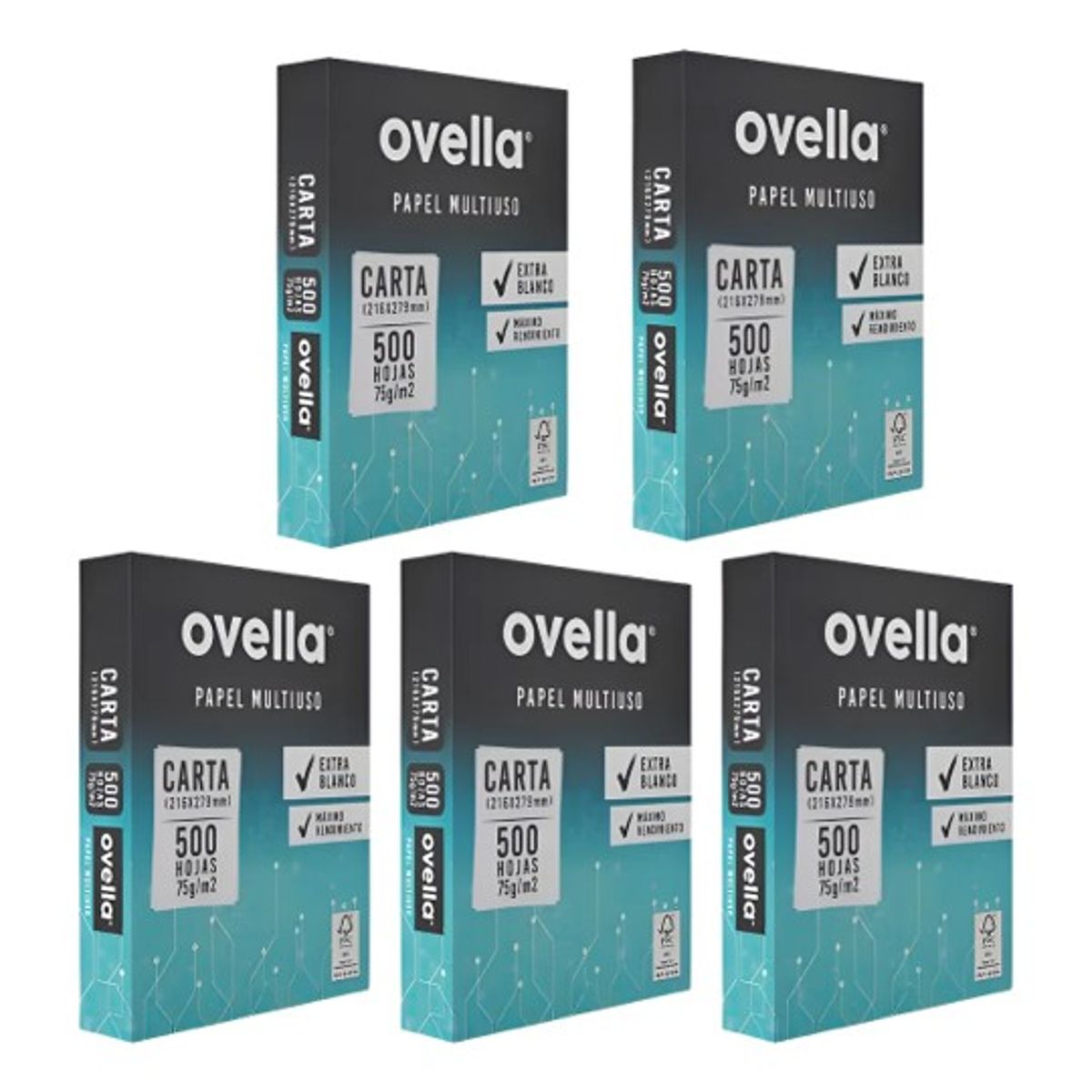 GENERICO - Pack 5 Resmas Carta 500 Hojas 75g Ovella