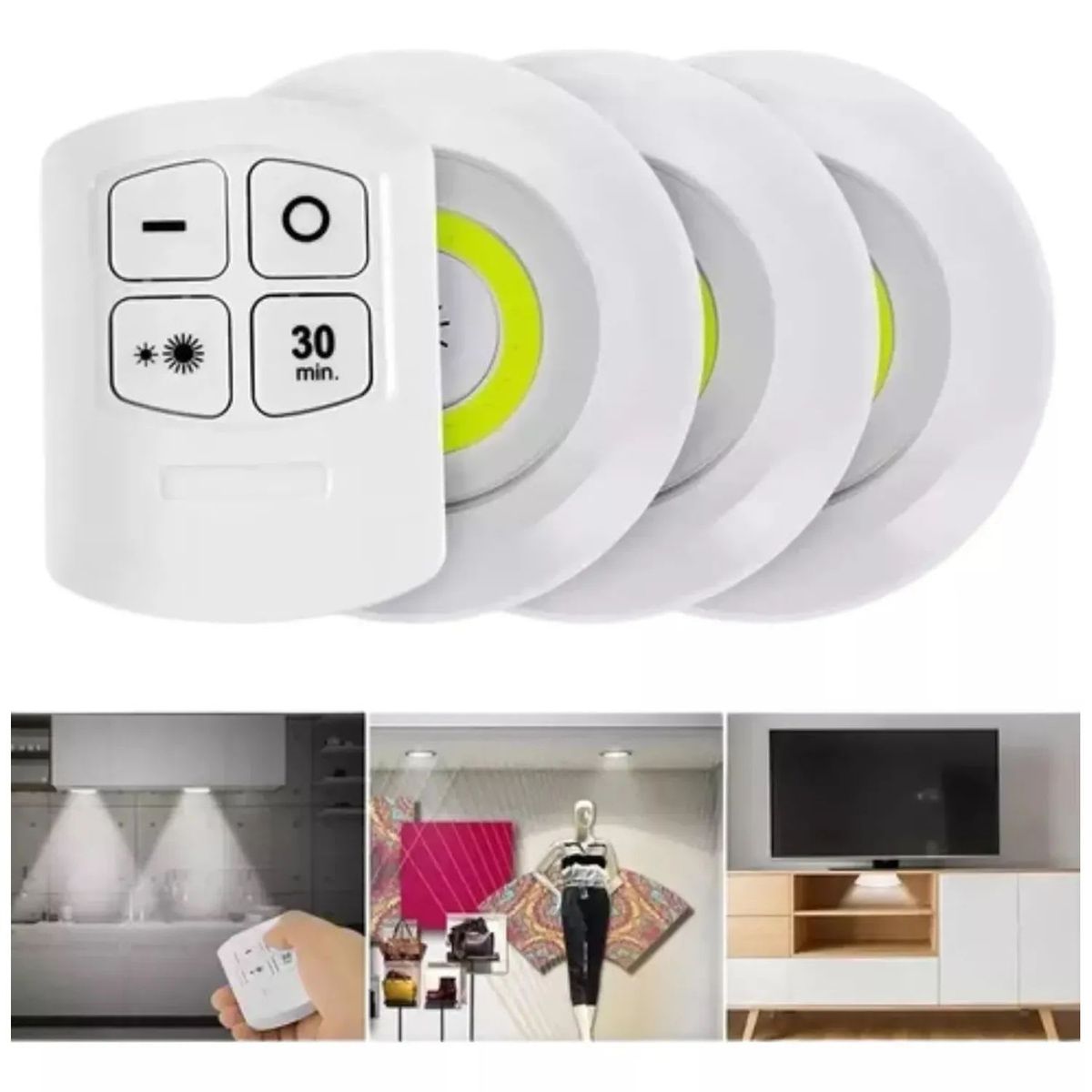 MOVI - Set 3 Luces LED con Control Remoto y Temporizador para Closet y Cocina