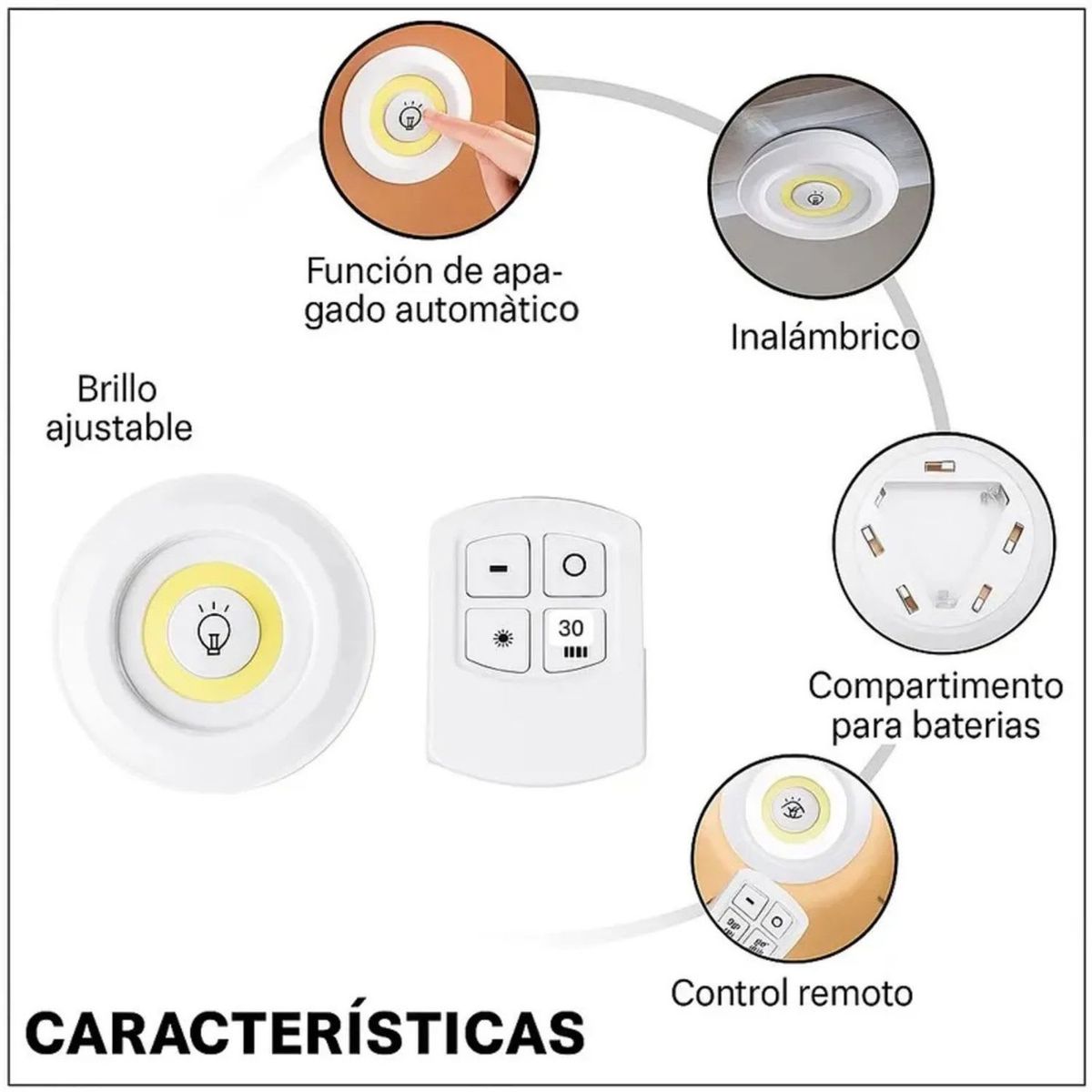 MOVI - Set 3 Luces LED con Control Remoto y Temporizador para Closet y Cocina