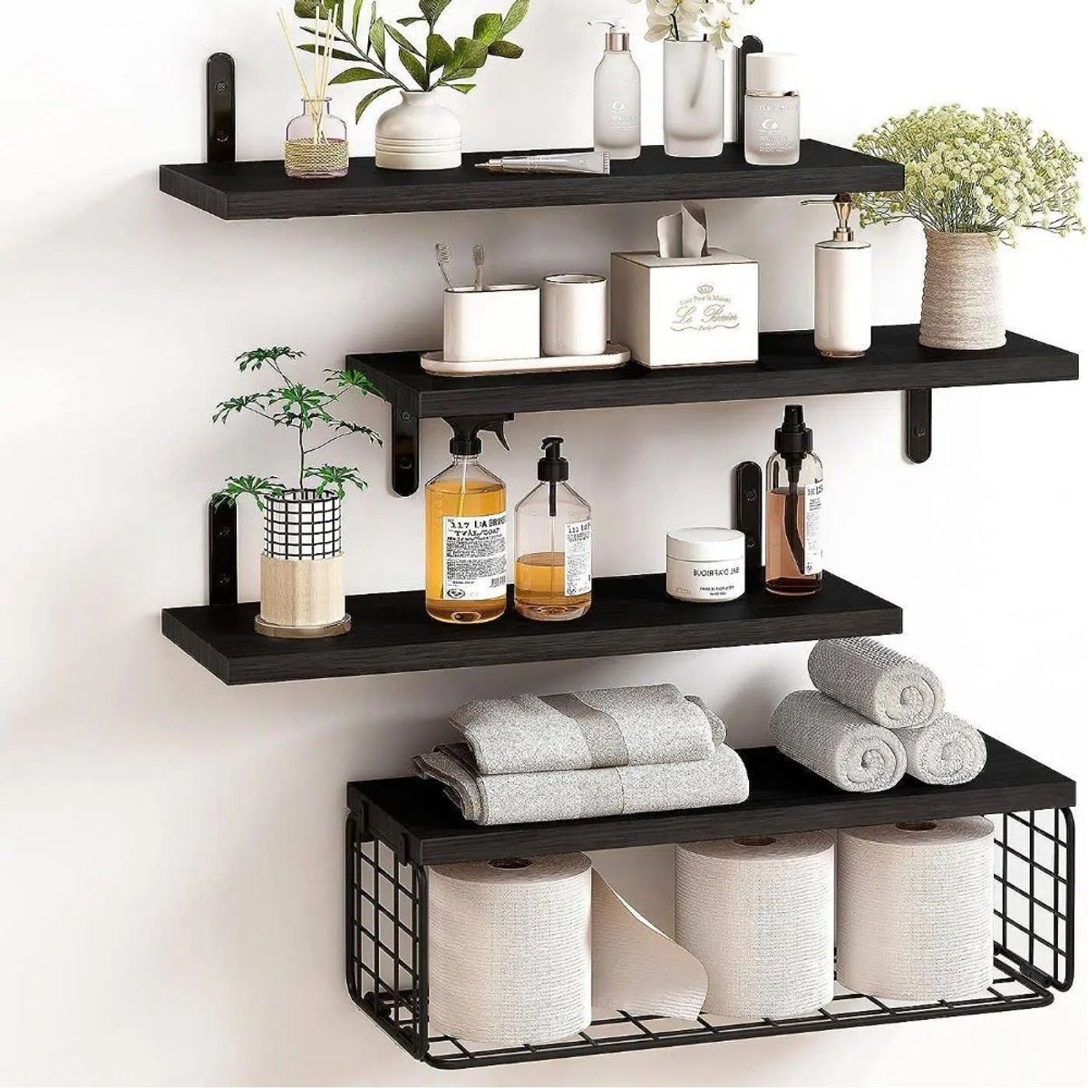 MUNDO MAGIA - Repisas Estantes Flotantes De Madera Modernas Negro 40 Cm