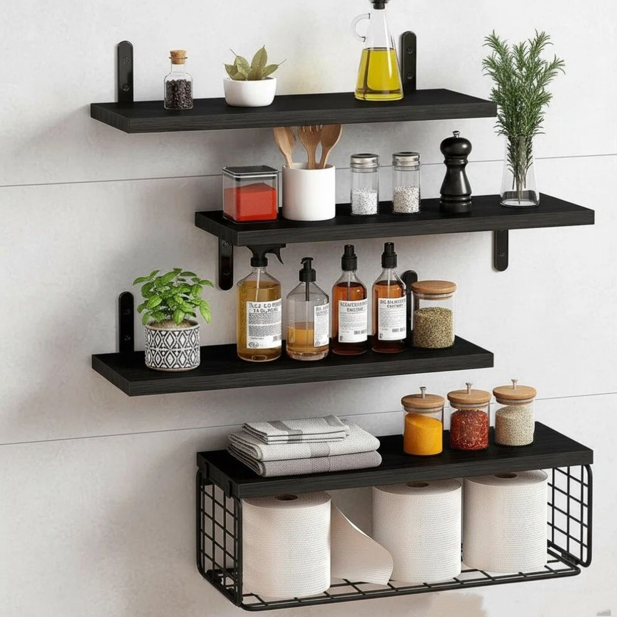 MUNDO MAGIA - Repisas Estantes Flotantes De Madera Modernas Negro 40 Cm