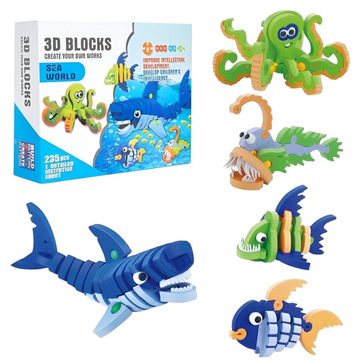 GENERICO - Bloques Armables 3D Animales Marinos 235 Piezas