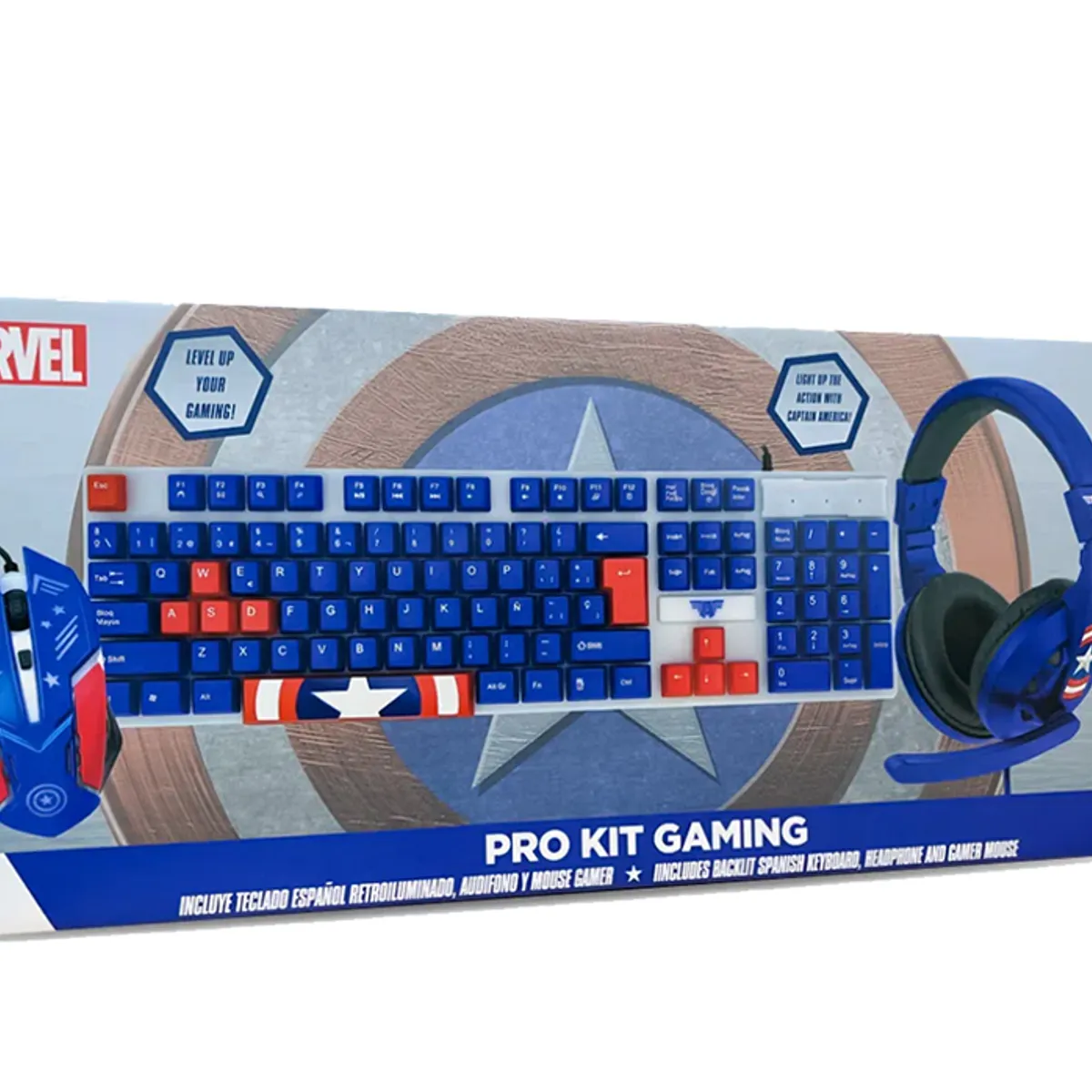 GENERICO - Kit Gamer Capitan Amarica 3 En 1 Teclado Audifonos Mouse