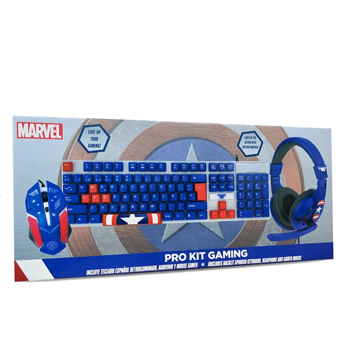 GENERICO - Kit Gamer Capitan Amarica 3 En 1 Teclado Audifonos Mouse
