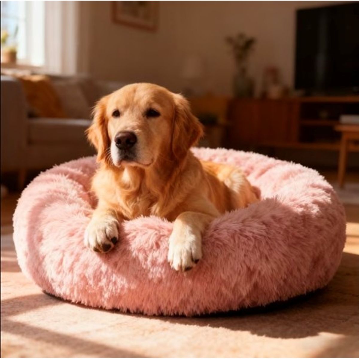 MASCO TODO - Cama Antiestrés Felpa para Mascotas Perros Gatos 70cm Rosado