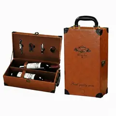GENERICO - Caja Para Vinos Maleta De Cuero Con Accesorios
