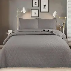 GENERICO - Quilt De Verano 2 Plazas En Algodón Con Pompones+ 2 Fundas - Gris - 2 Plazas