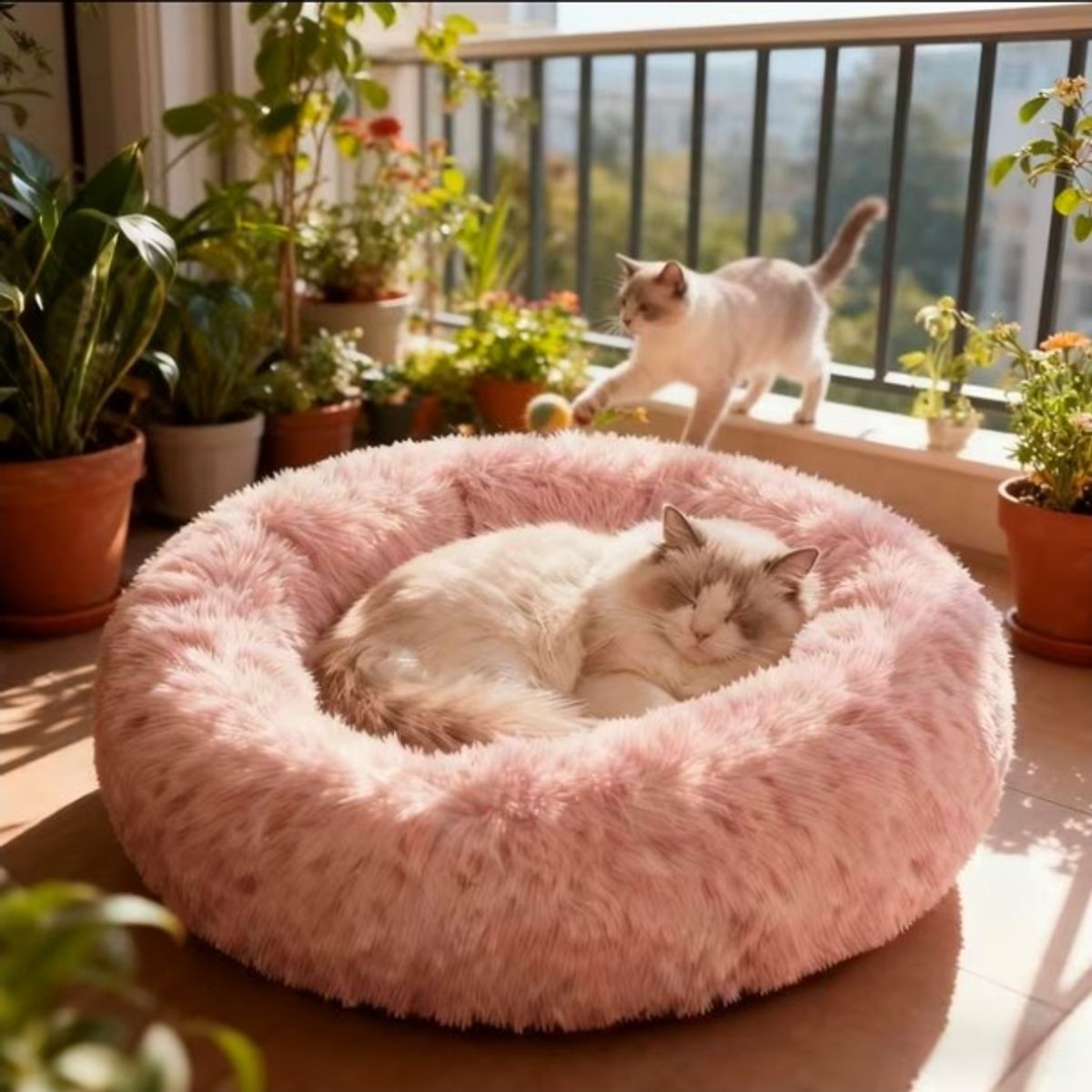 MASCO TODO - Cama Antiestrés Felpa para Mascotas Perros Gatos 50cm Rosado