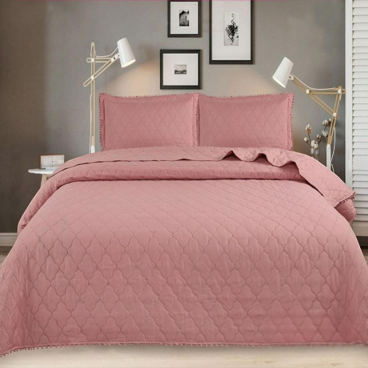 GENERICO - Quilt De Verano 2 Plazas En Algodón Con Pompones+ 2 Fundas - Multicolor - 2 Plazas