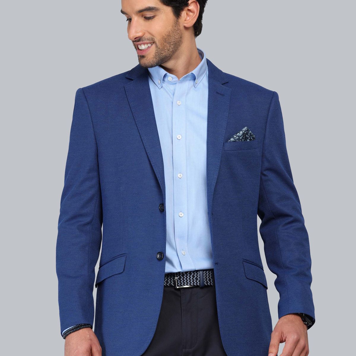 PIERO BUTTI - Blazer Texturado Spandex Tailored Fit Azul Piero Butti PIERO BUTTI