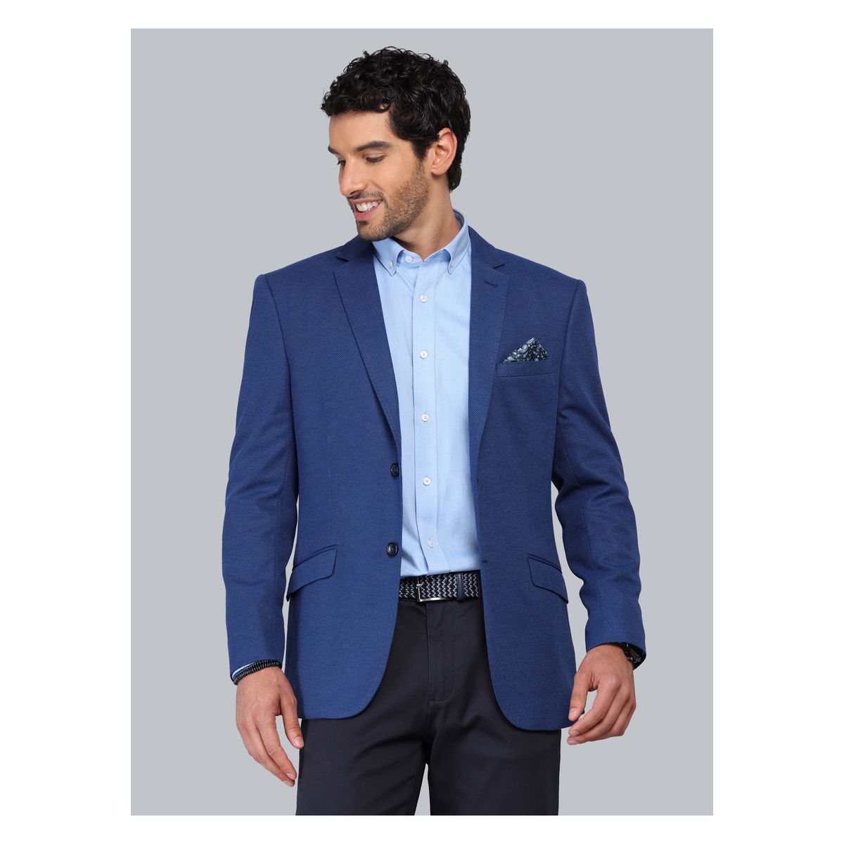 PIERO BUTTI - Blazer Texturado Spandex Tailored Fit Azul Piero Butti PIERO BUTTI