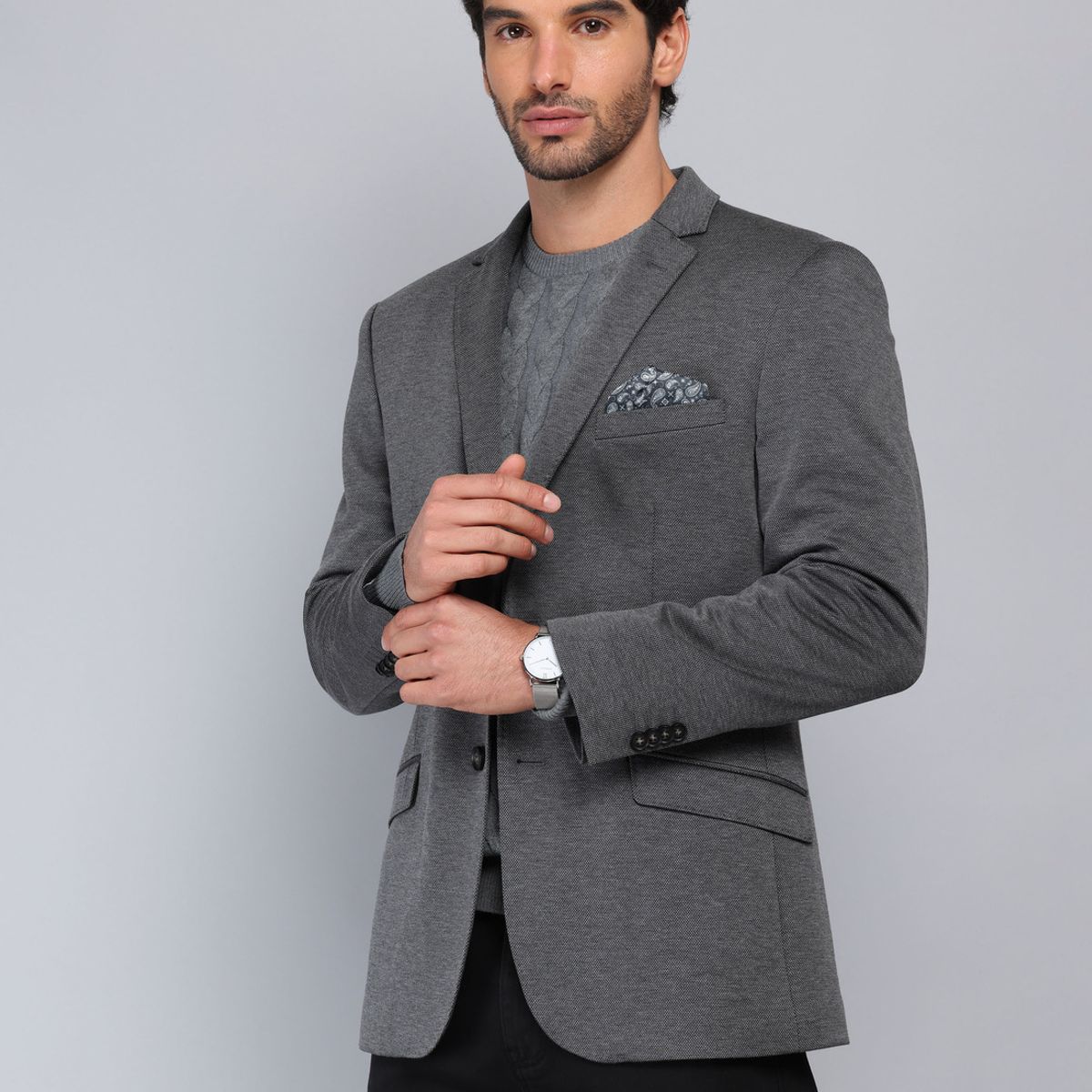 PIERO BUTTI - Blazer Texturado Spandex Tailored Fit Gris Piero Butti PIERO BUTTI