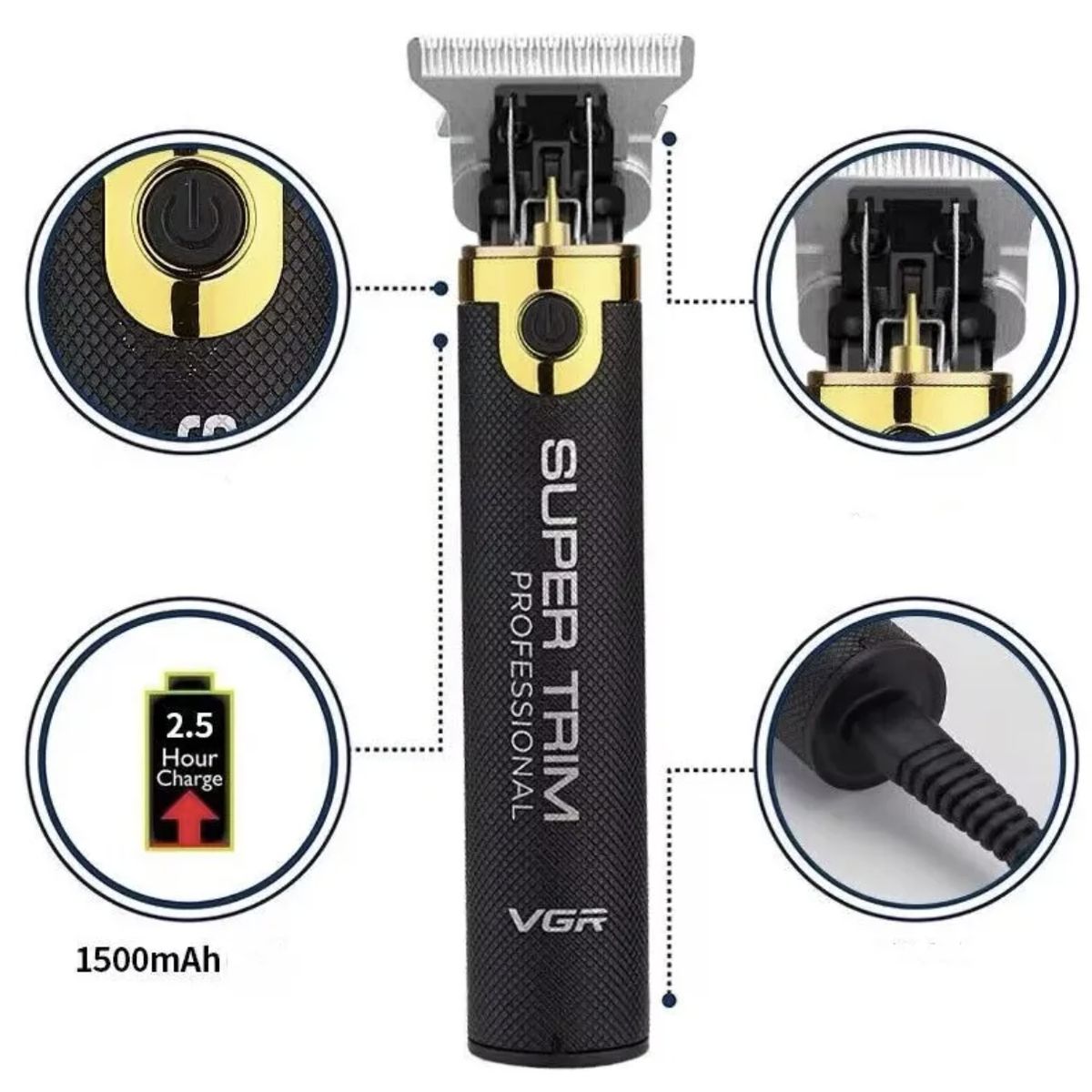 GENERICO - Máquina Corta Pelo Inalámbrica Profesional Vgr V-082 Negro