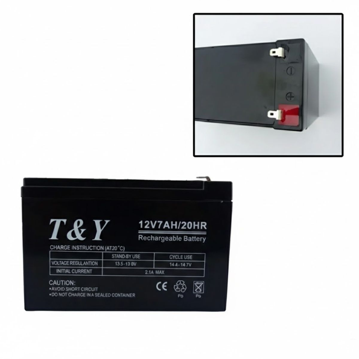 GENERICO - Bateria De 12 Volt 7 Amperes Marca T&y Negro