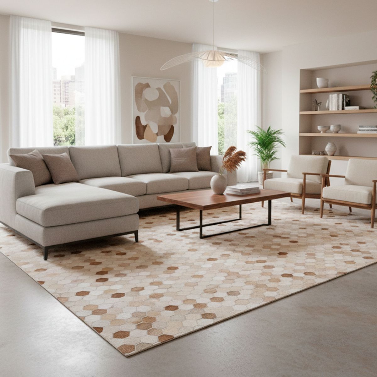 DIB - Alfombra Leather Patch Design  160X230 2334 Tan