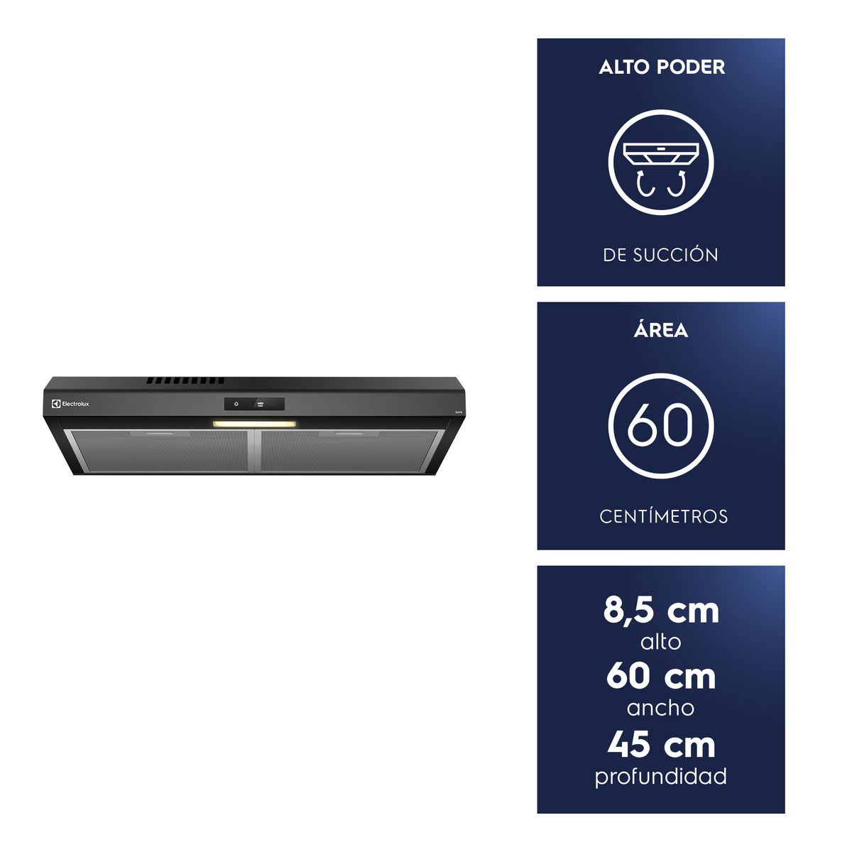 ELECTROLUX - Campana de Cocina Extractora 60cm Alto Poder Succión DE6TB