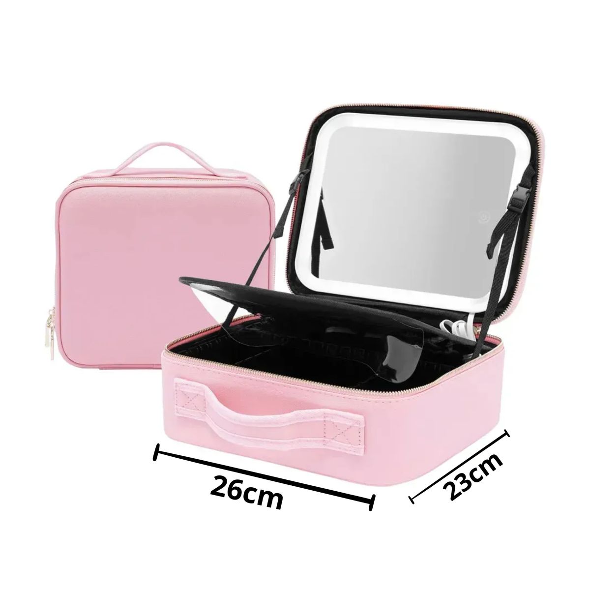GENERICO - Maleta De Maquillaje Con Espejo Luz Led Organizador Cosmetiquero Rosado