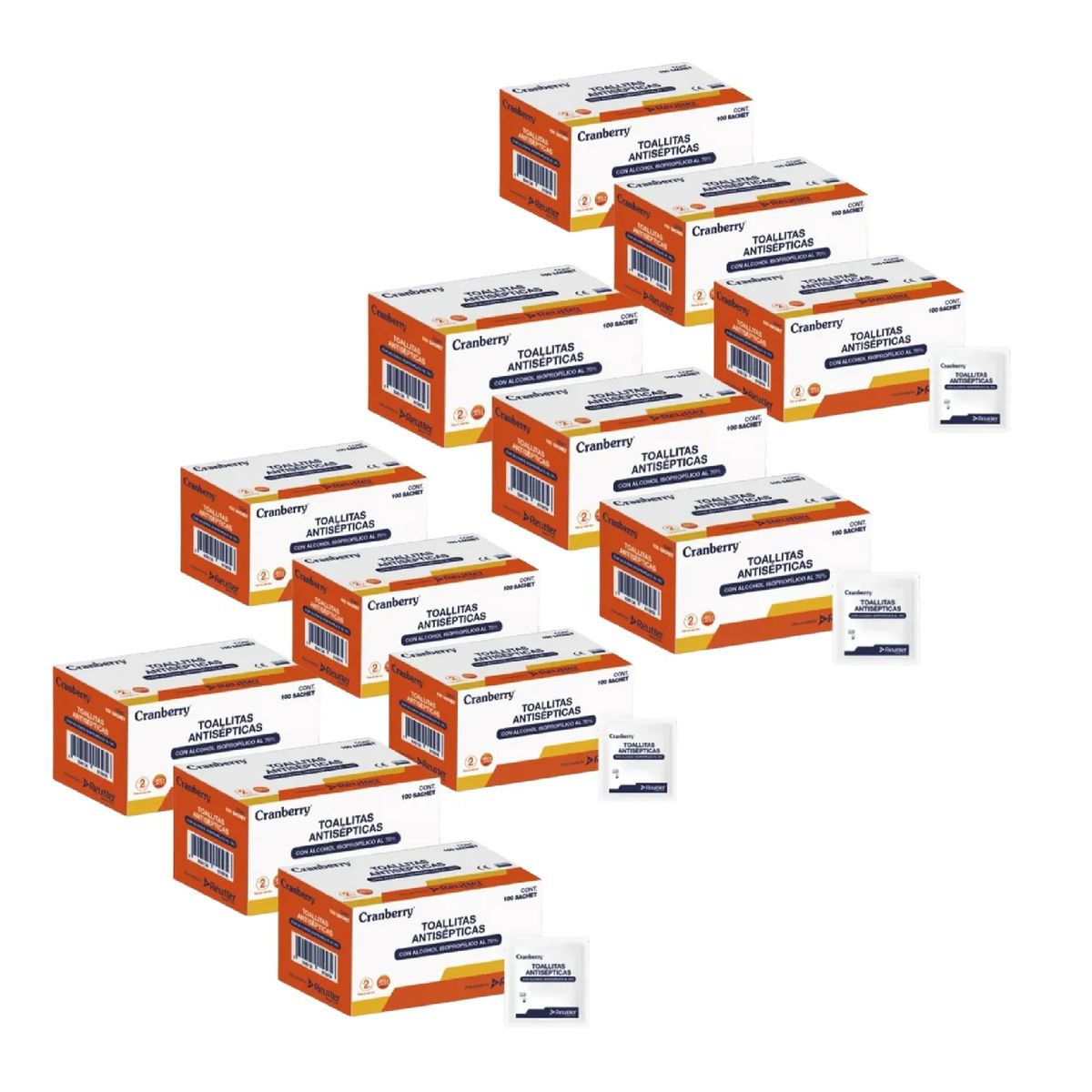 CRANBERRY - Pack 12 Cajas Toallitas Alcohol Isopropílico 70% 1200 Unids