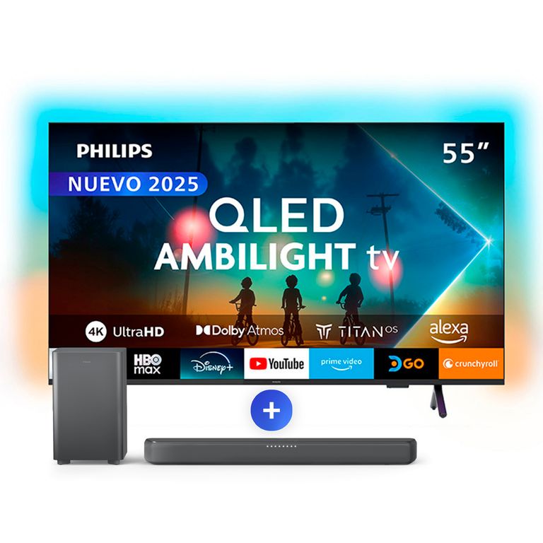 QLED Ambilight TV 55 PUD8250 + Soundbar TAB5309 Performance