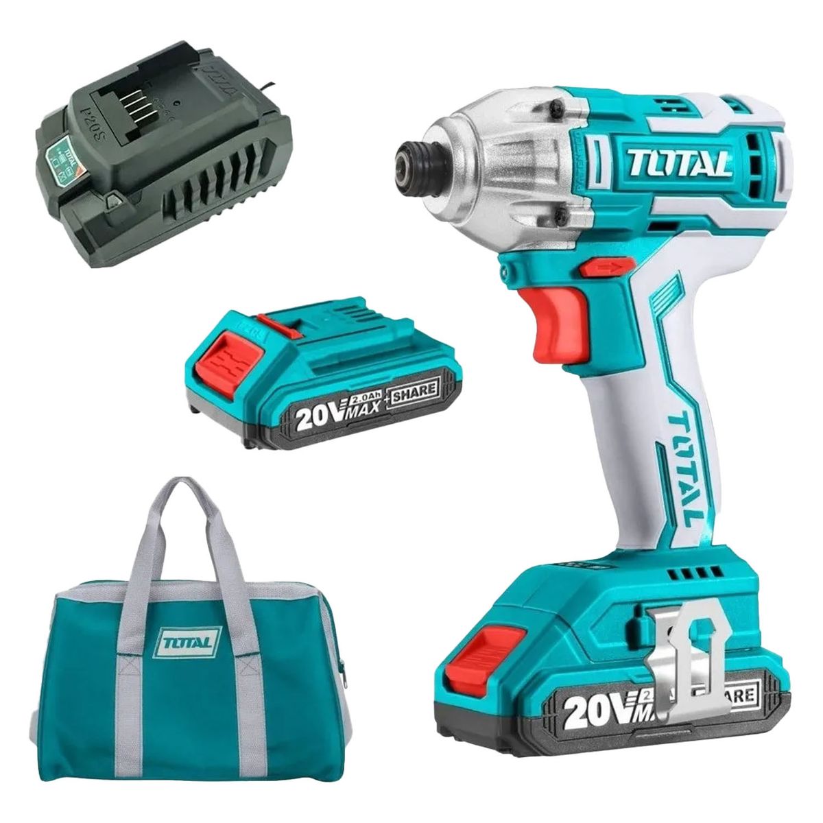 TOTAL TOOLS - Atornillador De Impacto Inalambrico 1/4 20v + 2 bateria + Cargador
