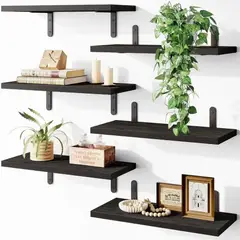 RIOVEO - Repisas Flotantes De Madera Modernas Kit X6 Negro