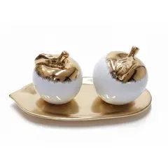 GENERICO - Centro de mesa con manzanas, cuenco dorado decorativo