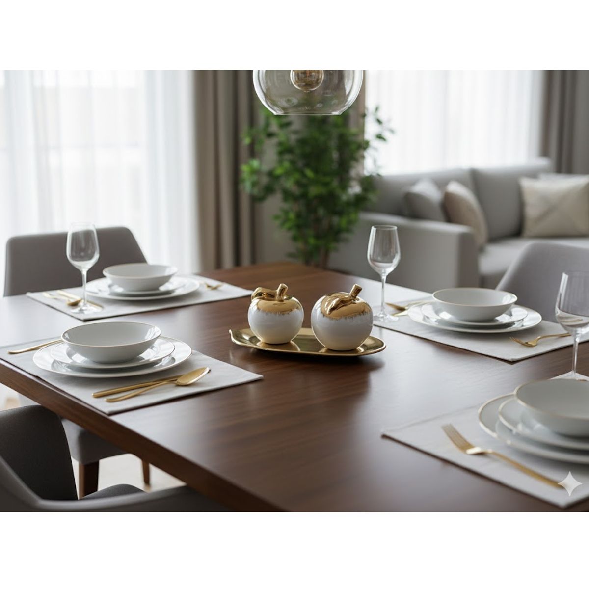 GENERICO - Centro de mesa con manzanas, cuenco dorado decorativo