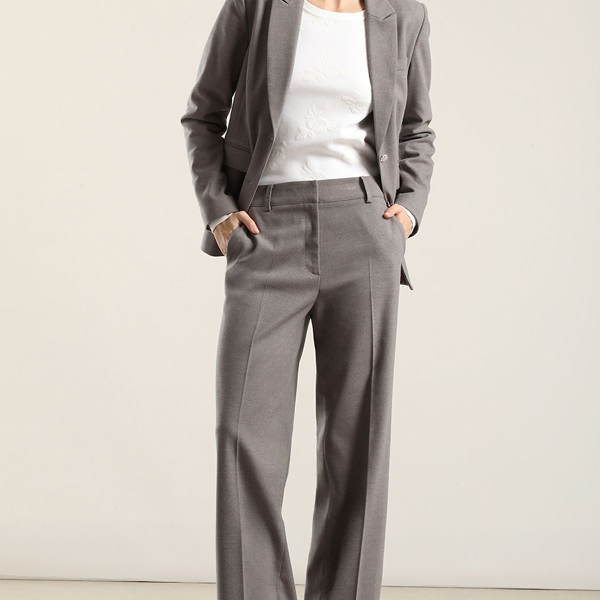 LIOLA - Pantalon Ancho, Tiro Alto, Gris Liola