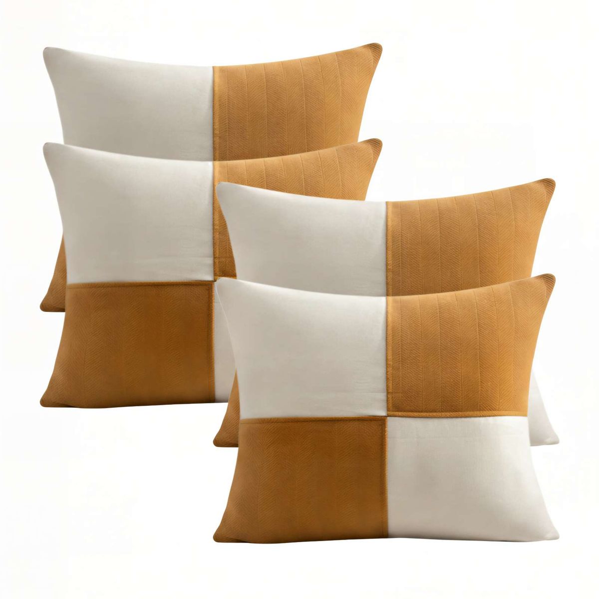GENERICO - PACK DE 4 FUNDAS DE COJIN 45CMX45CM CHENILLE ROMBO COLOR MOSTAZA