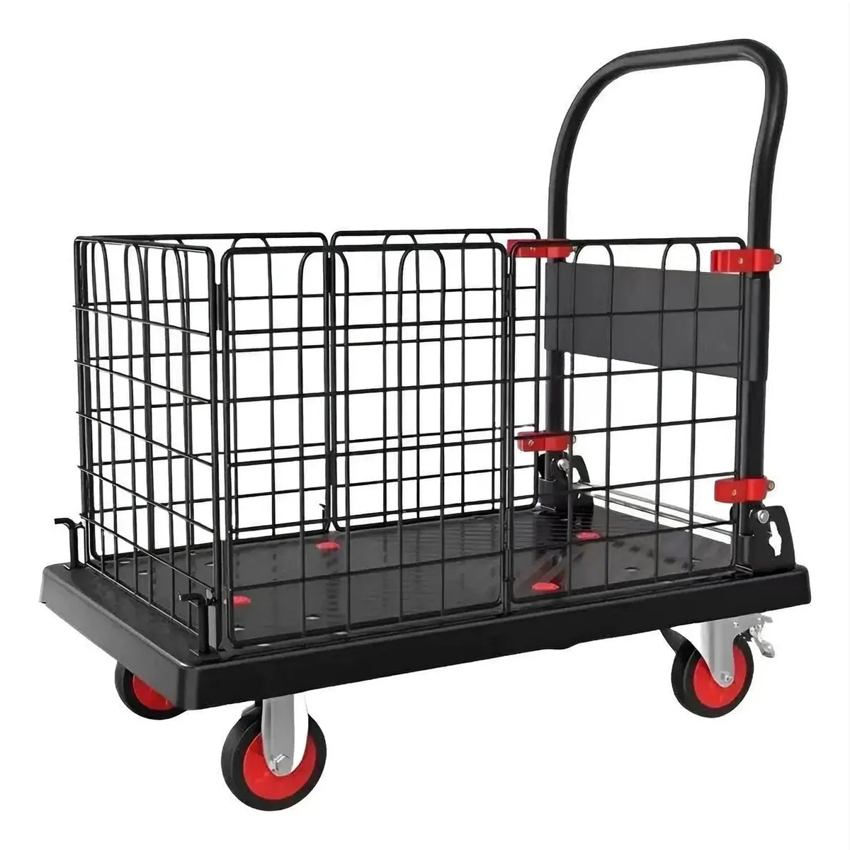 IDEEHOUSE - Carro Carga Yegua Plegable Plataforma Jaula 4 Ruedas Negro