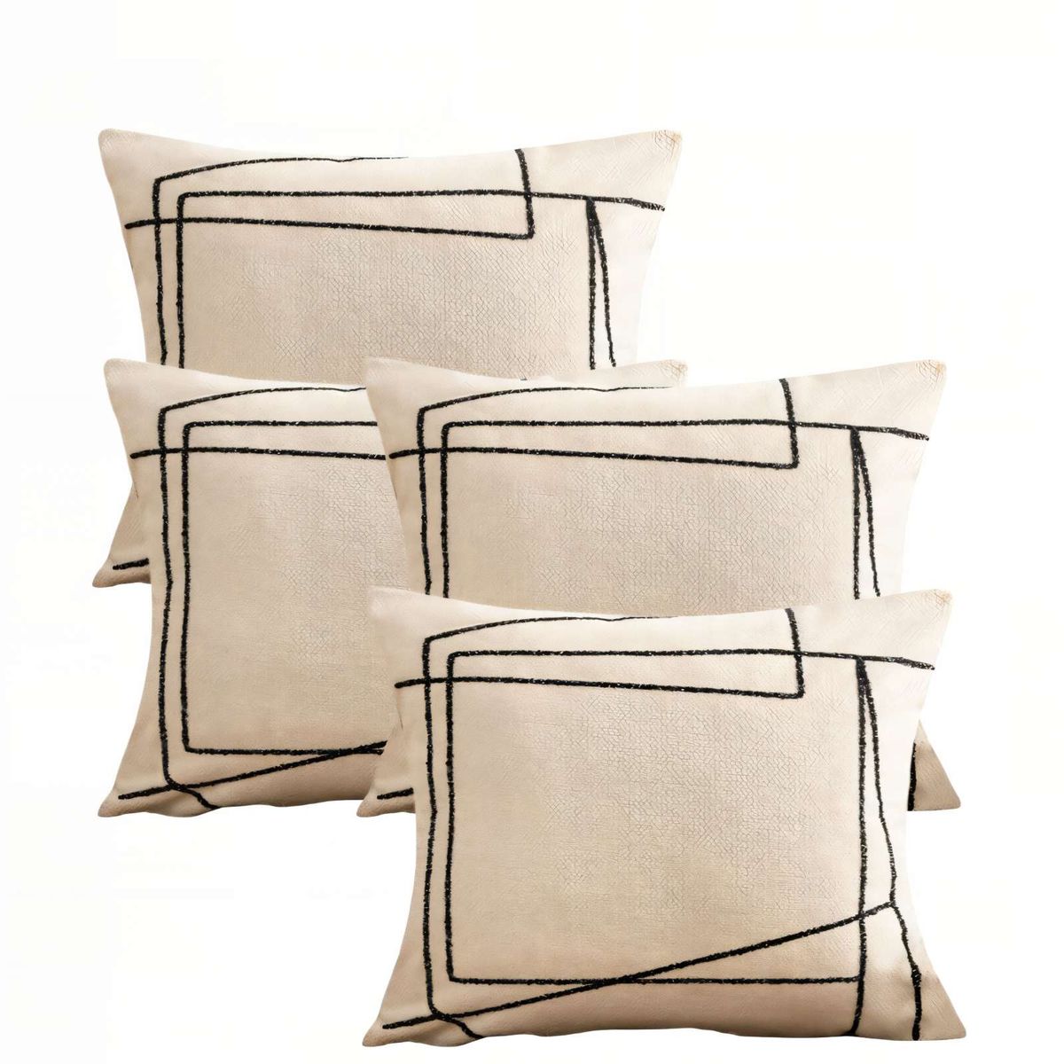 GENERICO - PACK DE 4 FUNDAS DE COJIN 45CMX45CM BORDADO DE LINEA COLOR BEIGE