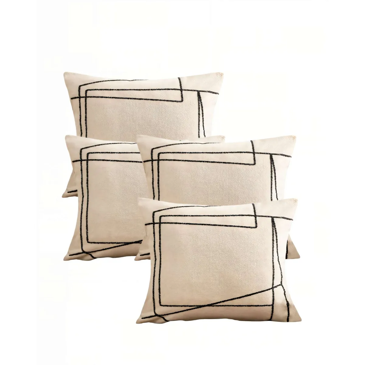 GENERICO - PACK DE 4 FUNDAS DE COJIN 45CMX45CM BORDADO DE LINEA COLOR BEIGE