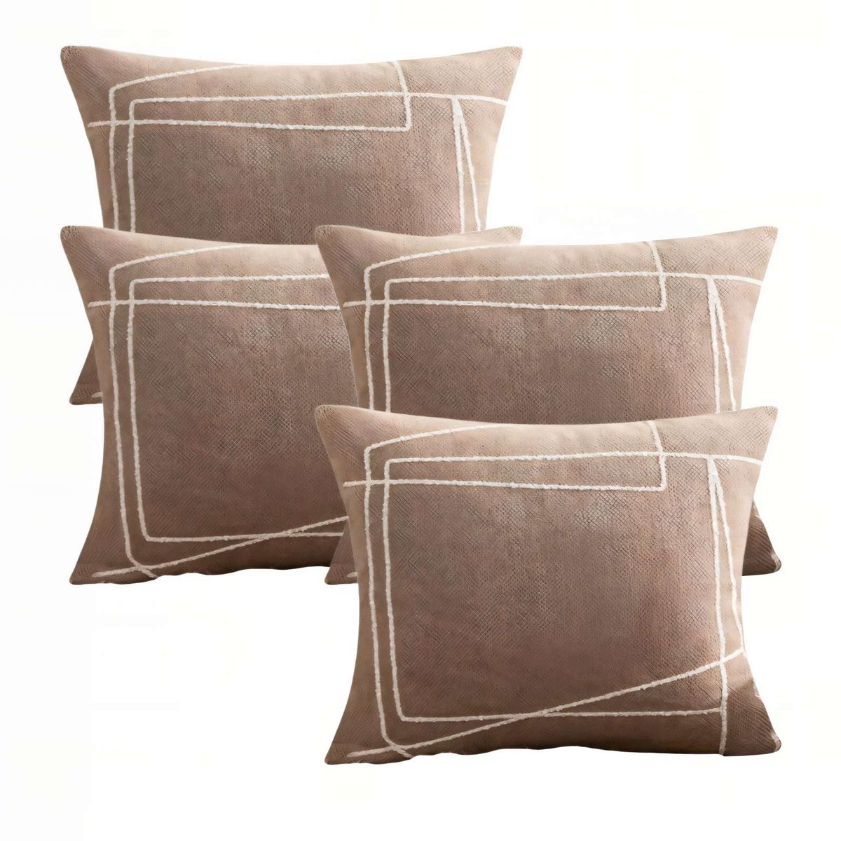 GENERICO - PACK DE 4 FUNDAS DE COJIN 45CMX45CM BORDADO DE LINEA COLOR CAFÉ
