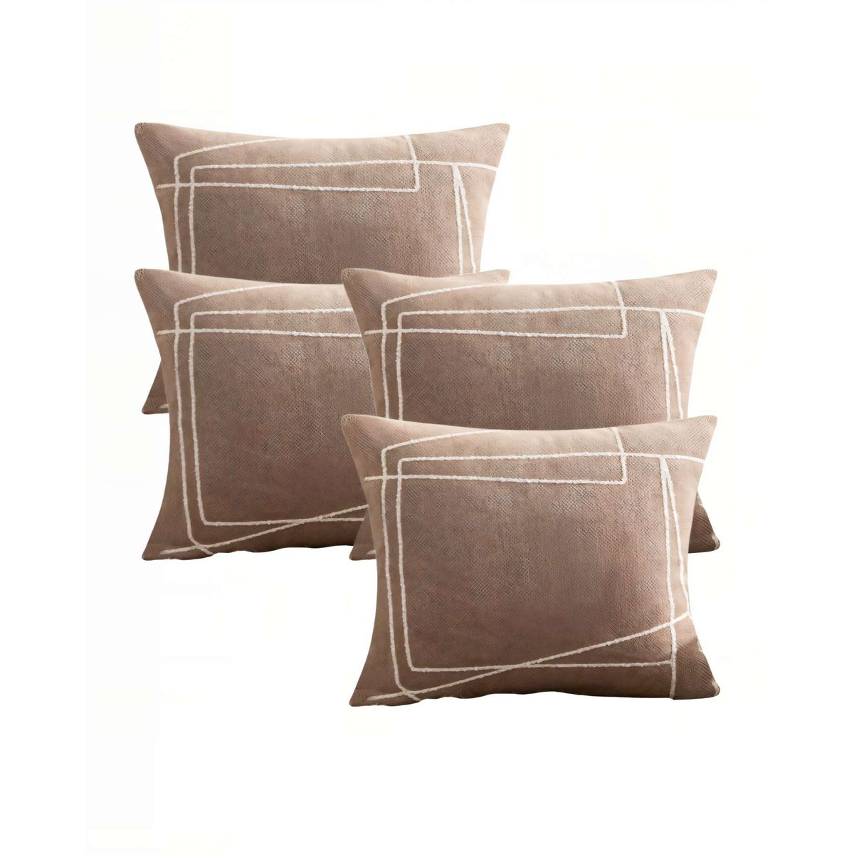 GENERICO - PACK DE 4 FUNDAS DE COJIN 45CMX45CM BORDADO DE LINEA COLOR CAFÉ