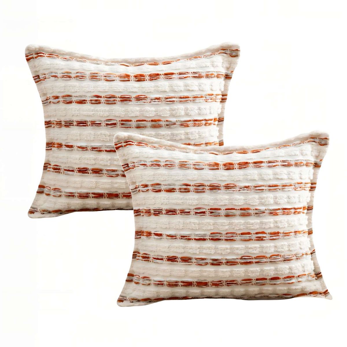 GENERICO - PACK DE 2 FUNDAS DE COJIN 45CMX45CM A RAYAS BEIGE CON BURDEO