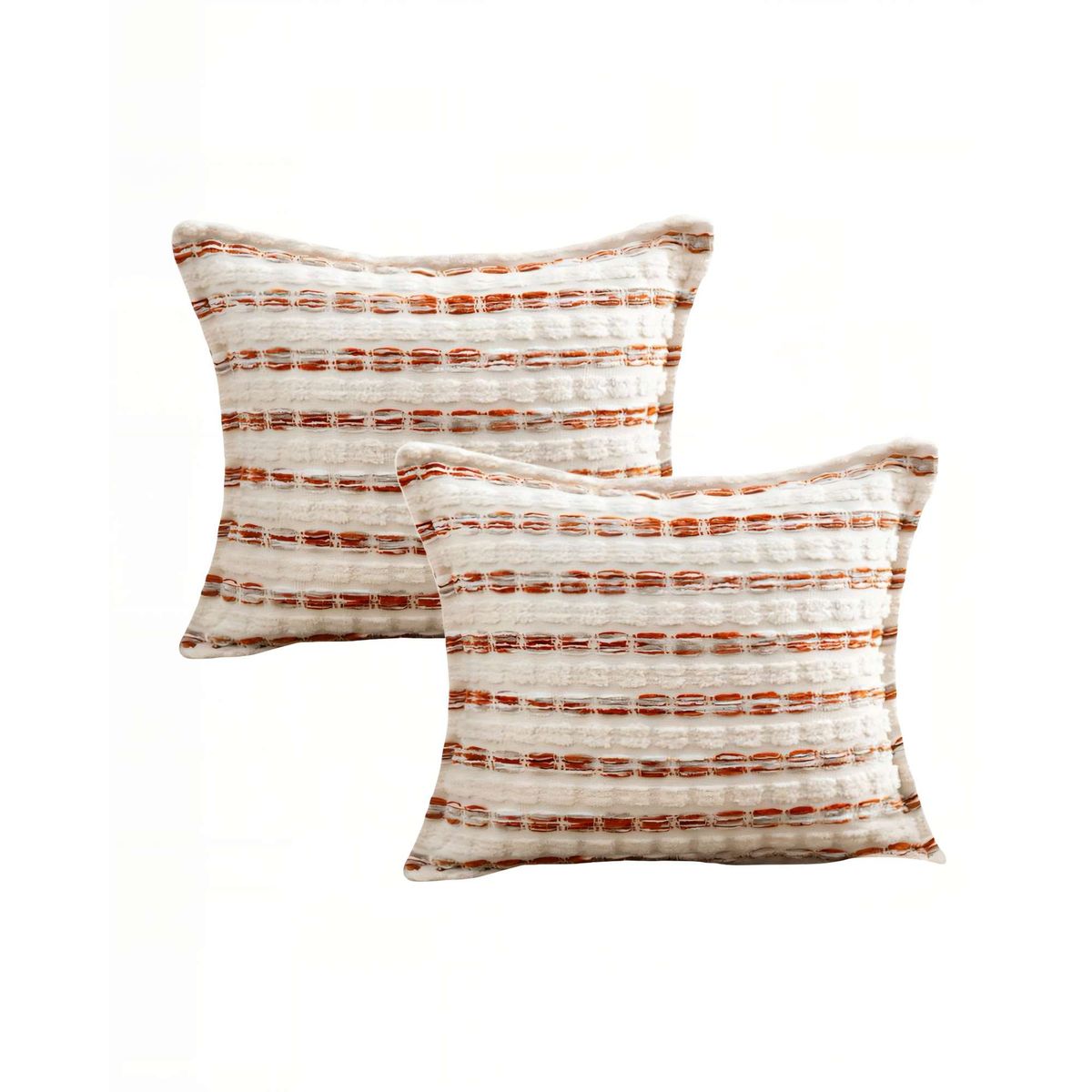 GENERICO - PACK DE 2 FUNDAS DE COJIN 45CMX45CM A RAYAS BEIGE CON BURDEO