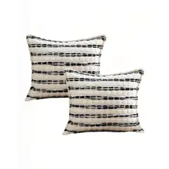 GENERICO - PACK DE 2 FUNDAS DE COJIN 45CMX45CM A RAYAS BEIGE CON NEGRO