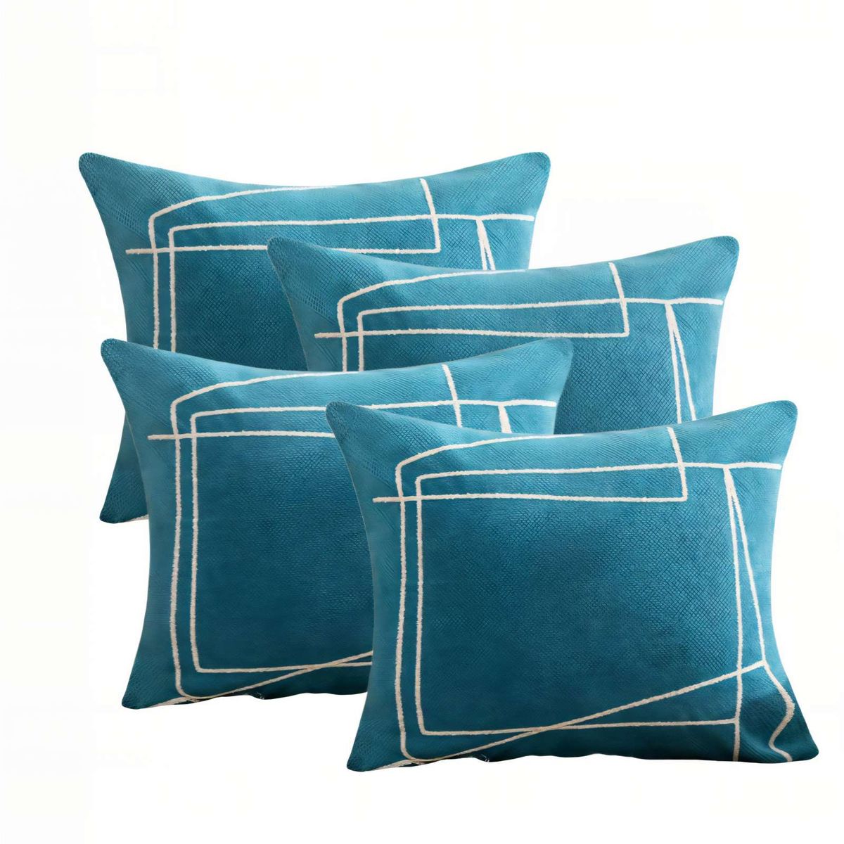 GENERICO - SET DE 4 FUNDAS DE COJIN 45CMX45CM  BORDADO DE LINEA COLOR AZUL
