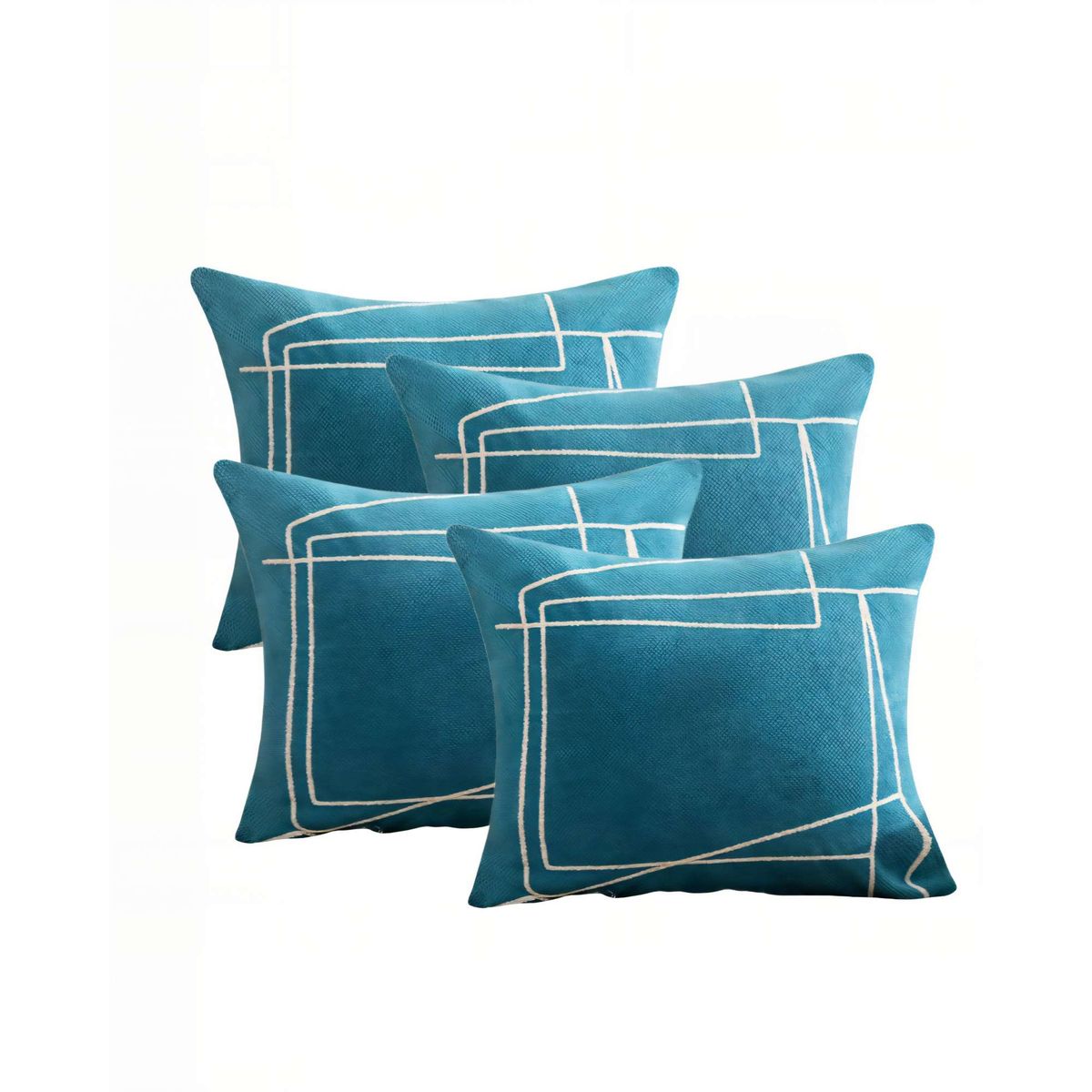 GENERICO - SET DE 4 FUNDAS DE COJIN 45CMX45CM  BORDADO DE LINEA COLOR AZUL